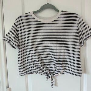 Hollister Black and White Striped Tie-Front Crop Top Tee
